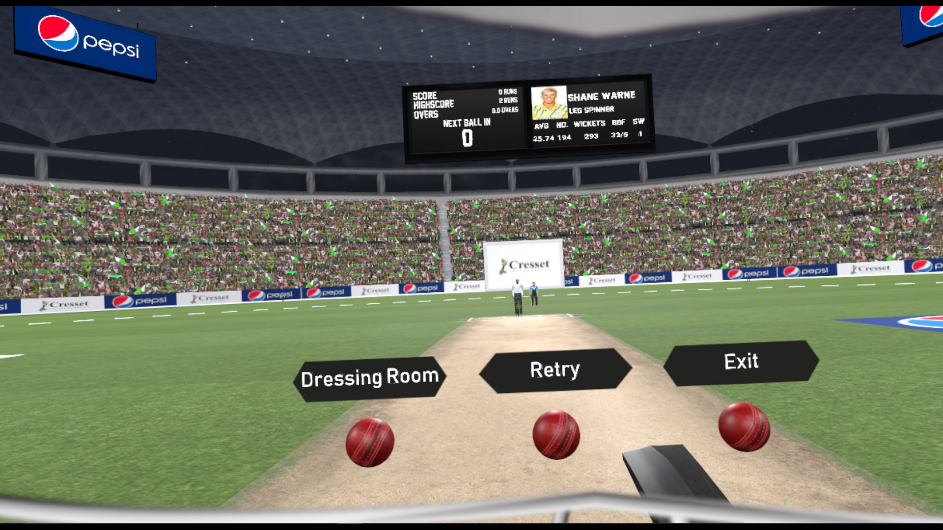 Simulate a batsman's training session in VR net practice